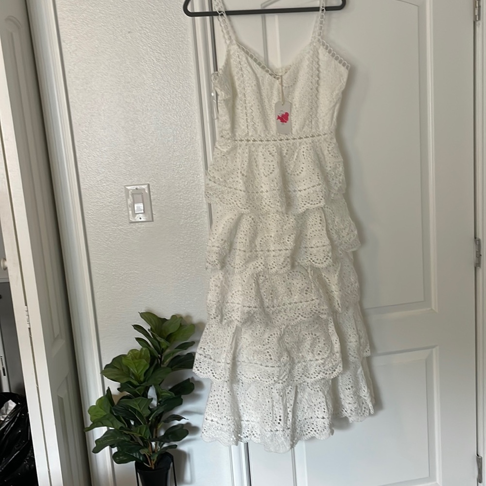 White tier ruffle dress perfect for brides